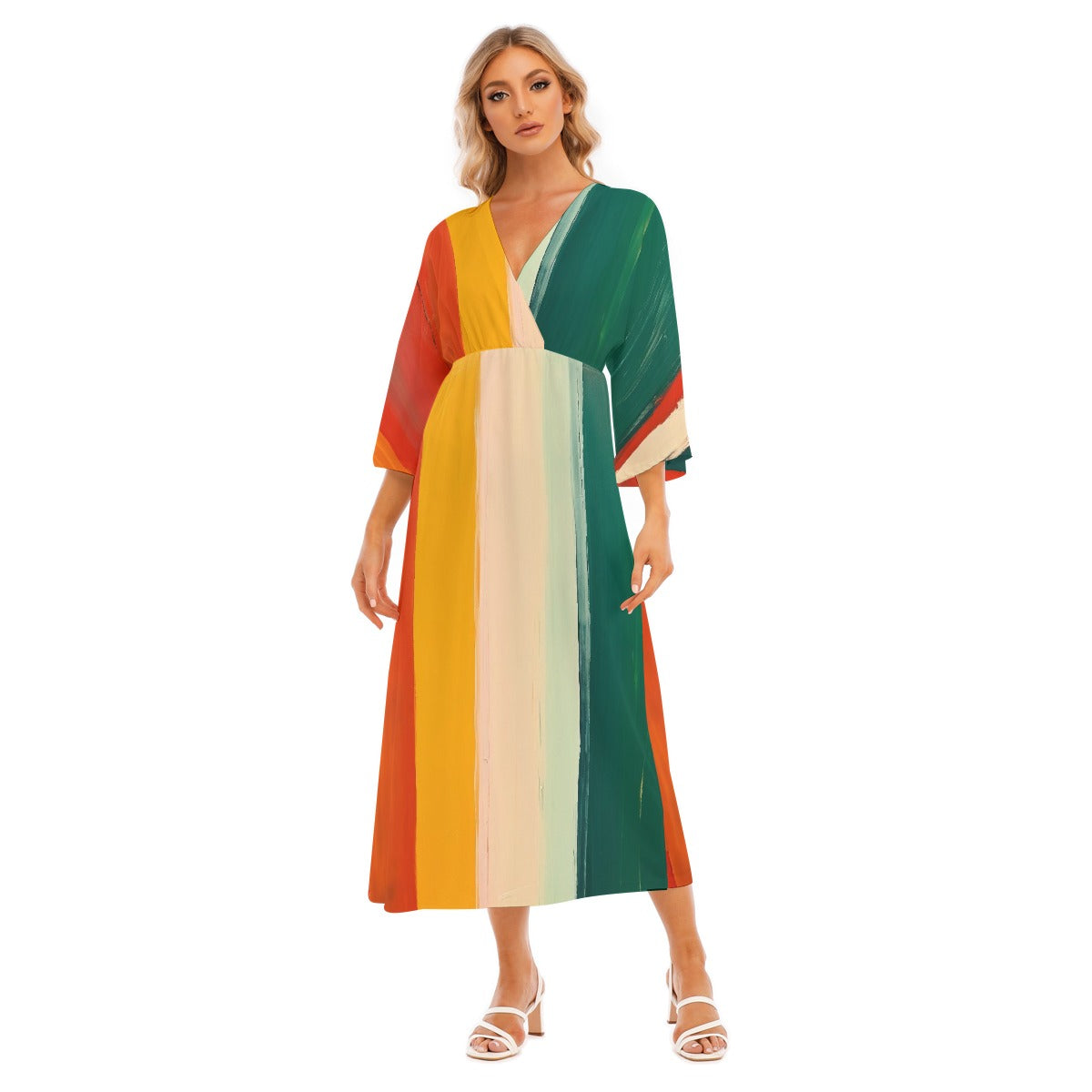 All-Over Print Women's Mid-Sleeve Long Dress