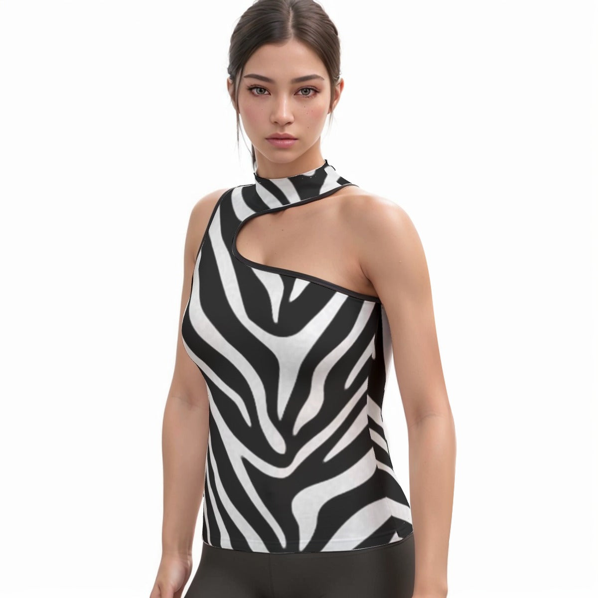 All-Over Print Women's Halter Sleeveless Asymmetrical Tank Top