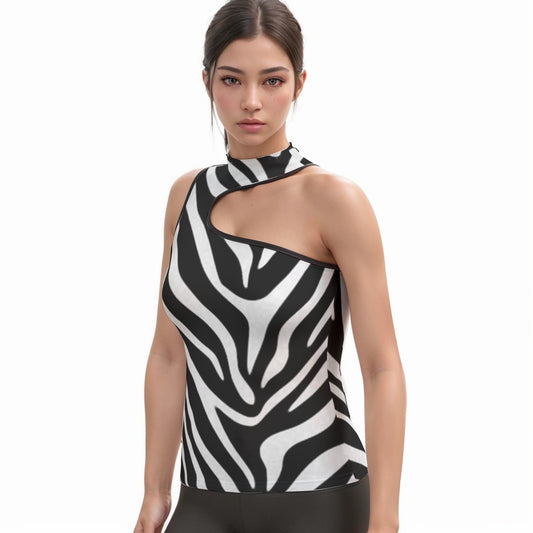 All-Over Print Women's Halter Sleeveless Asymmetrical Tank Top