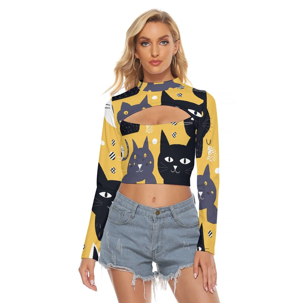 All-Over Print Women's Hollow Chest Keyhole Tight Crop Top