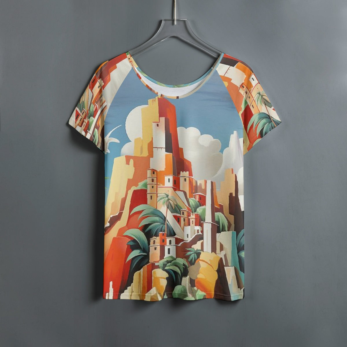 All-Over Print Women's Round Neck T-shirt With Raglan Sleeve