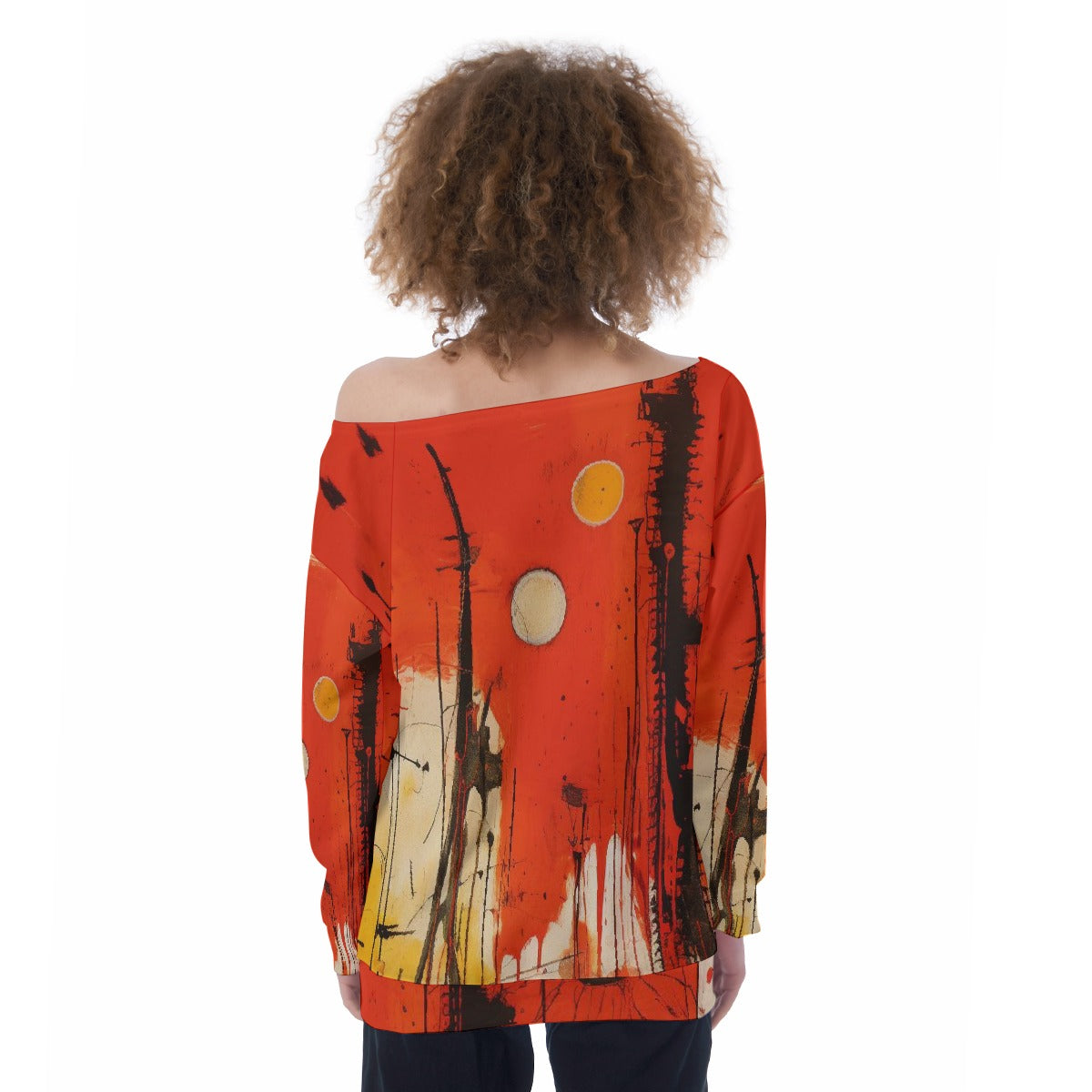 All-Over Print Oversized Women's Off-Shoulder Sweatshirt