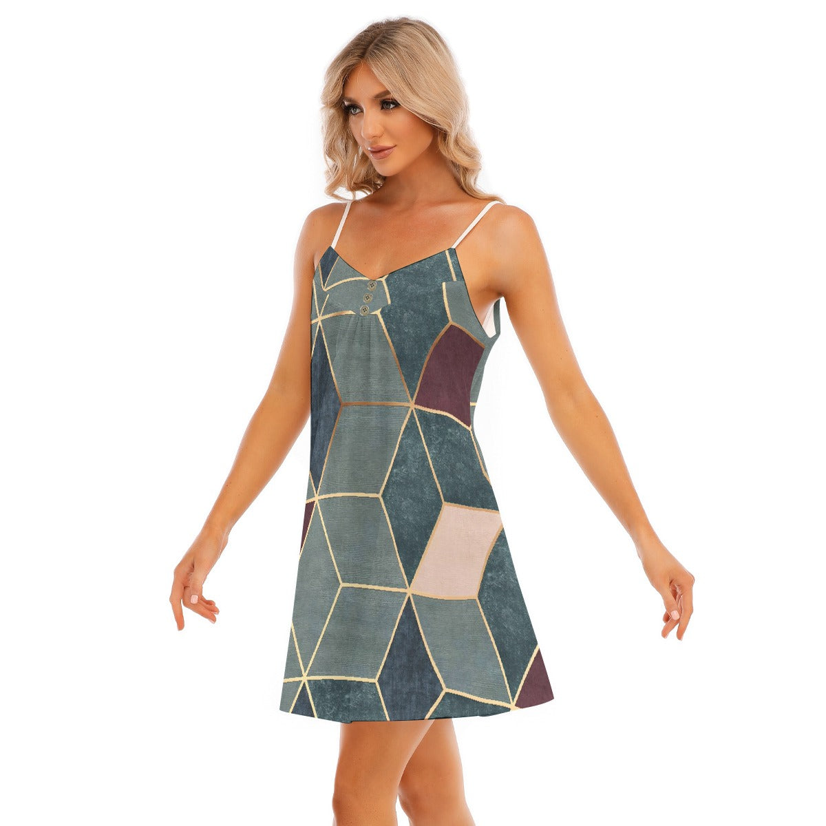 All-Over Print Women's V-neck Cami Dress