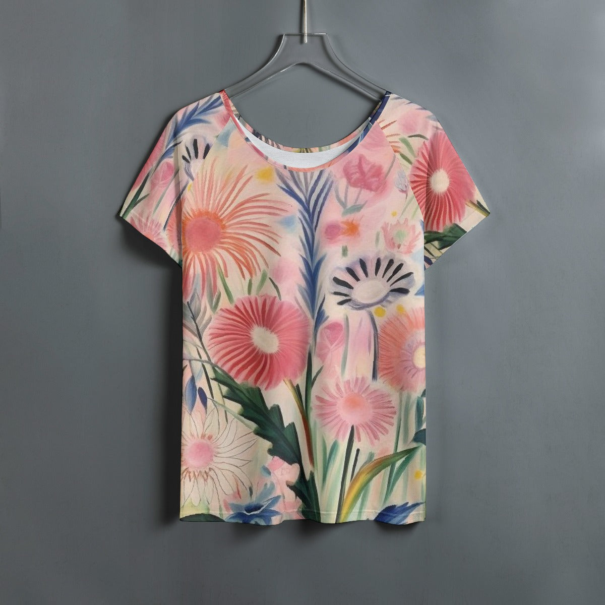 All-Over Print Women's Round Neck T-shirt With Raglan Sleeve