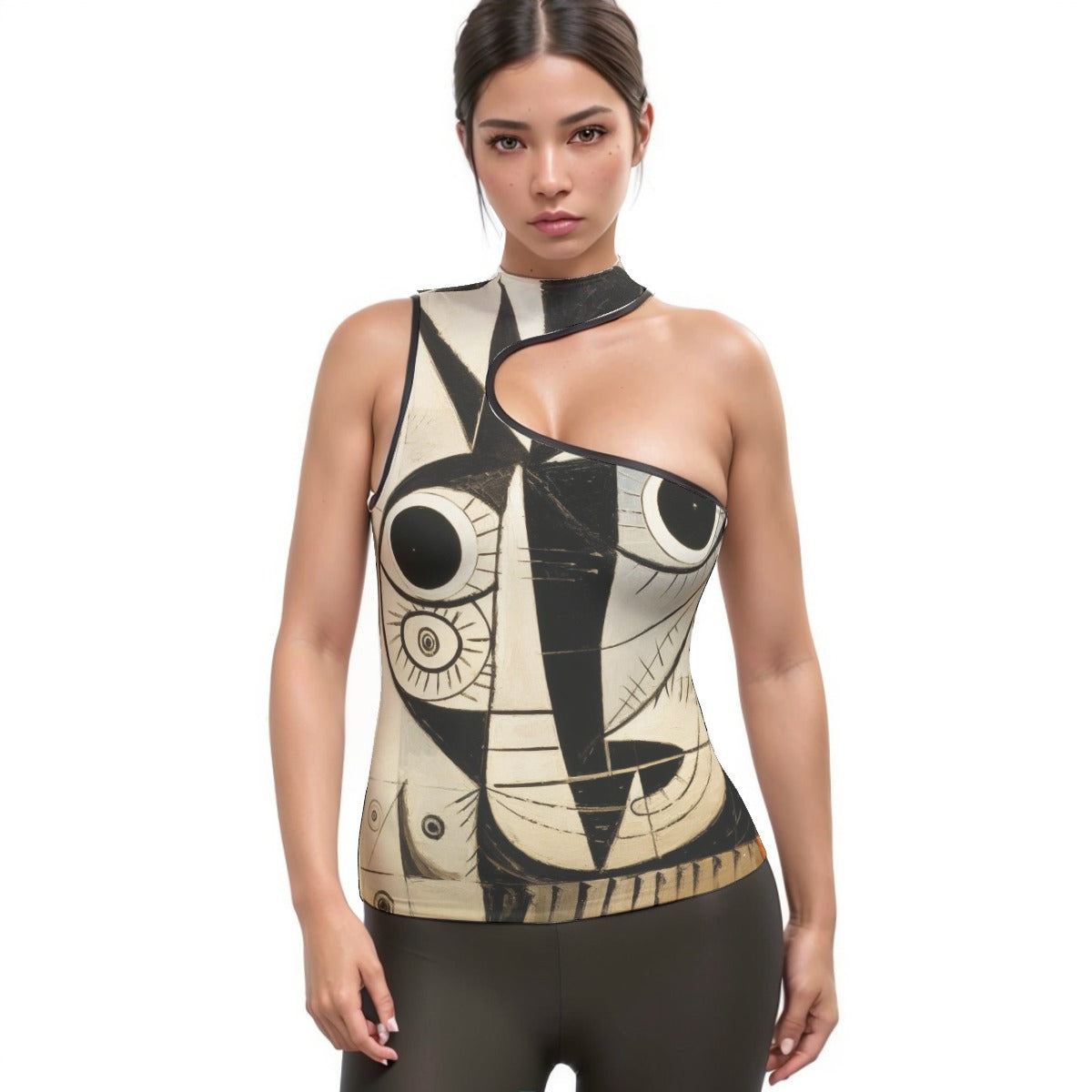 All-Over Print Women's Halter Sleeveless Asymmetrical Tank Top