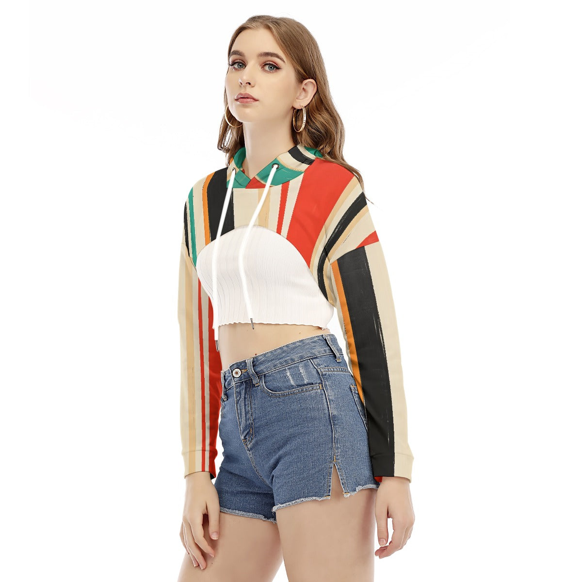 All-Over Print Women's Smock Short Hoodie With Long Sleeve