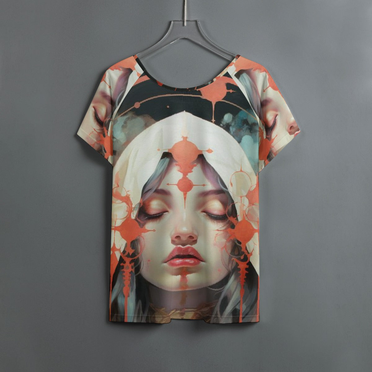 All-Over Print Women's Round Neck T-shirt With Raglan Sleeve