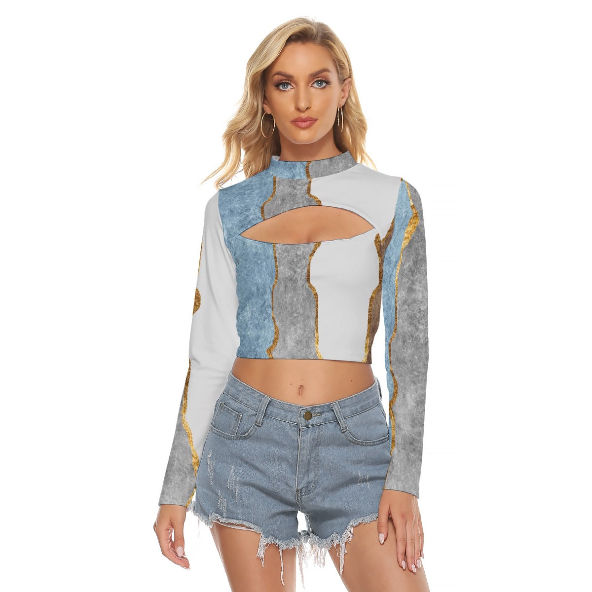 All-Over Print Women's Hollow Chest Keyhole Tight Crop Top