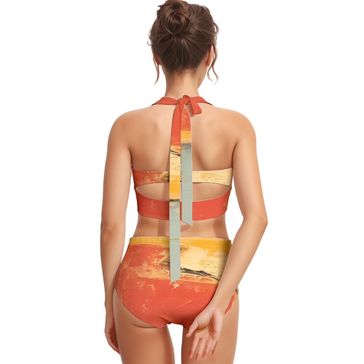 All-Over Print Women's Swimsuit Set With Halter