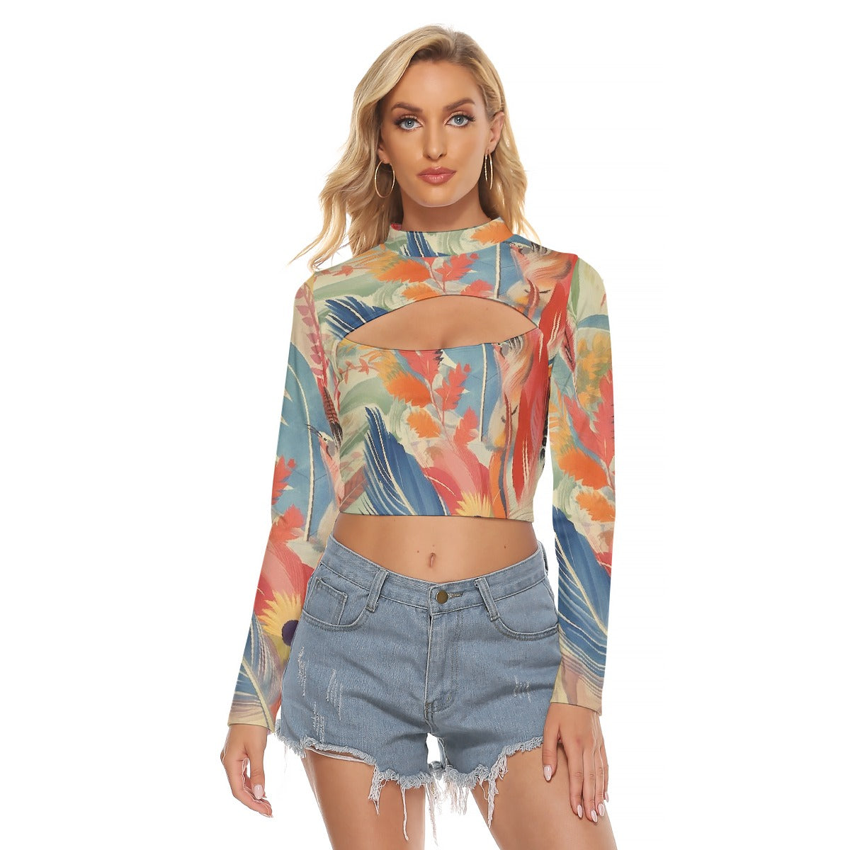 All-Over Print Women's Hollow Chest Keyhole Tight Crop Top