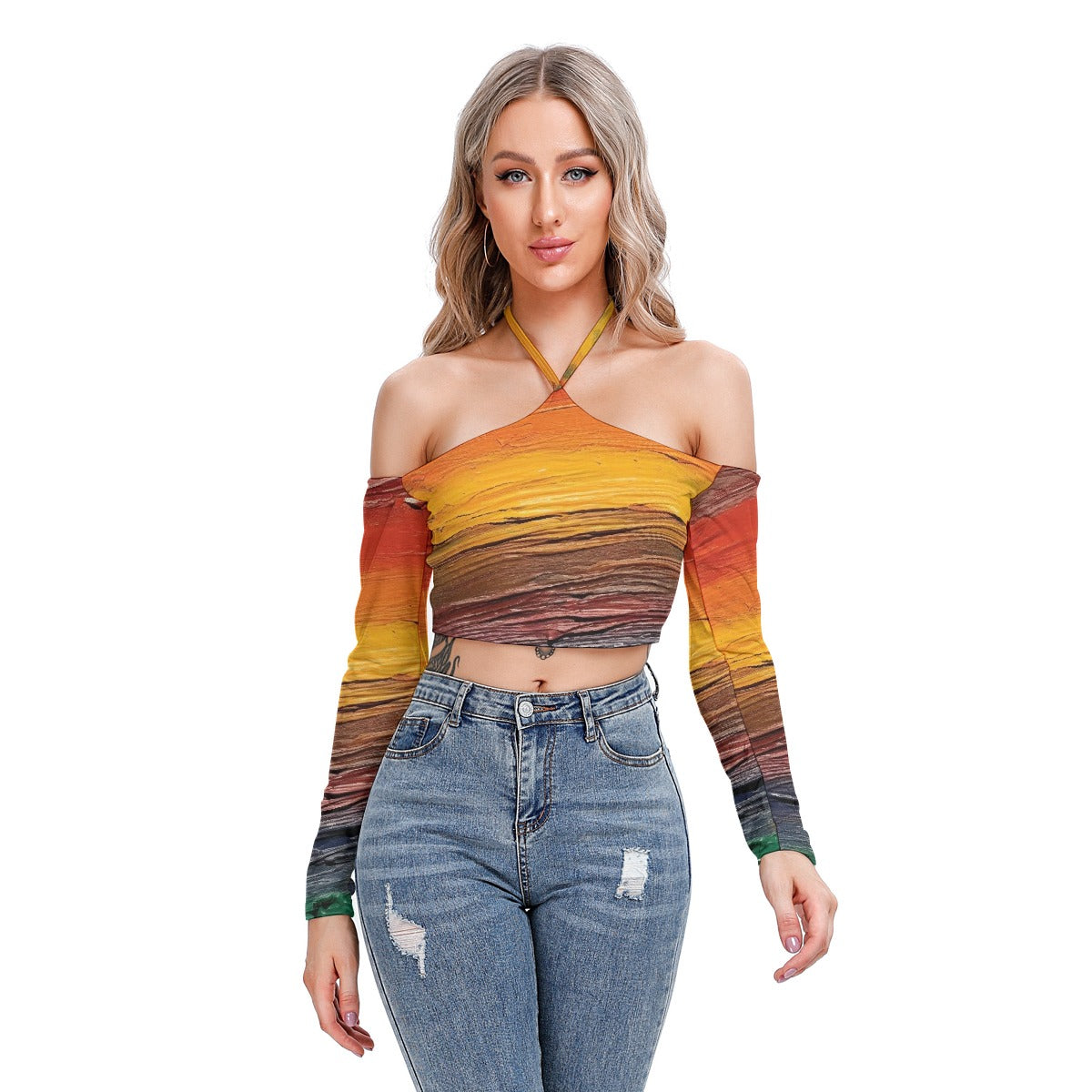 All-Over Print Women's Halter Lace-up Top