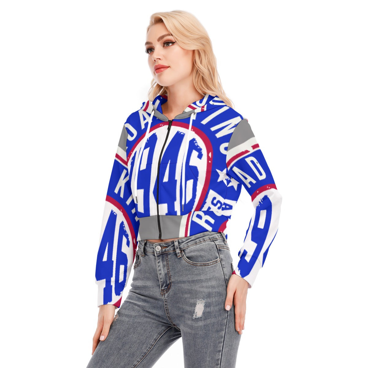 All-Over Print Women's Crop Top Hoodie With Zipper Closure