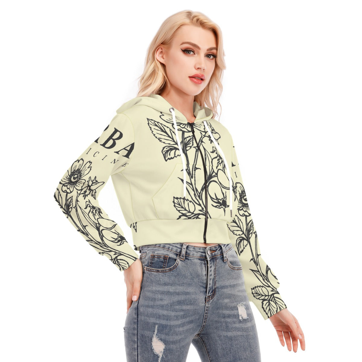 All-Over Print Women's Crop Top Hoodie With Zipper Closure