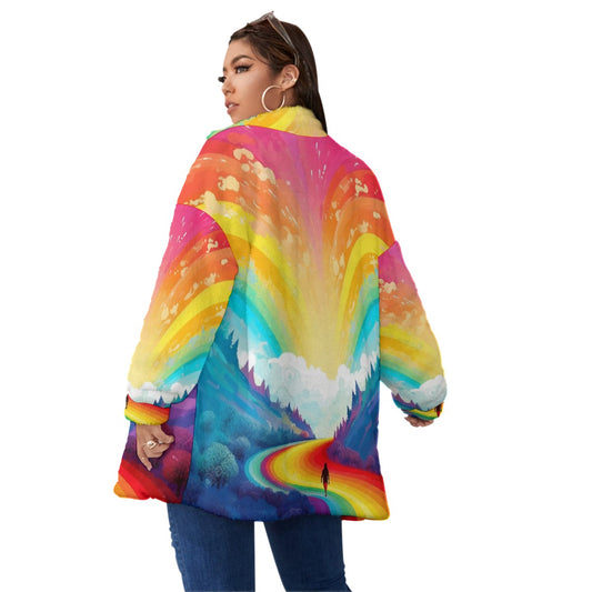 All-Over Print Unisex Borg Fleece Stand-up Collar Coat With Zipper Closure(Plus Size)