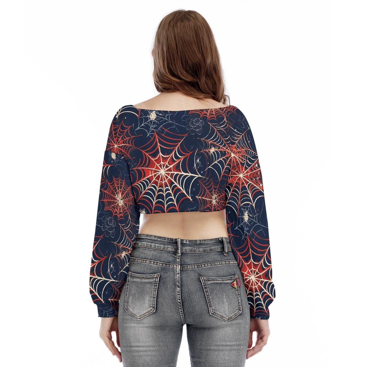 All-Over Print Women's V-neck Long Sleeve Cropped Sweatshirt