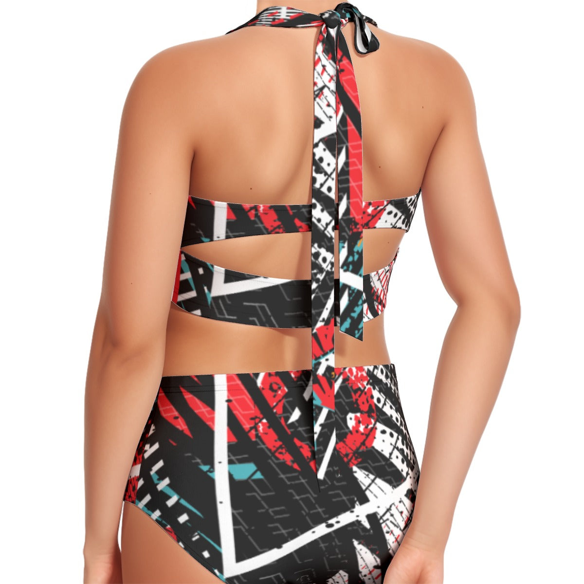 All-Over Print Women's Swimsuit Set With Halter