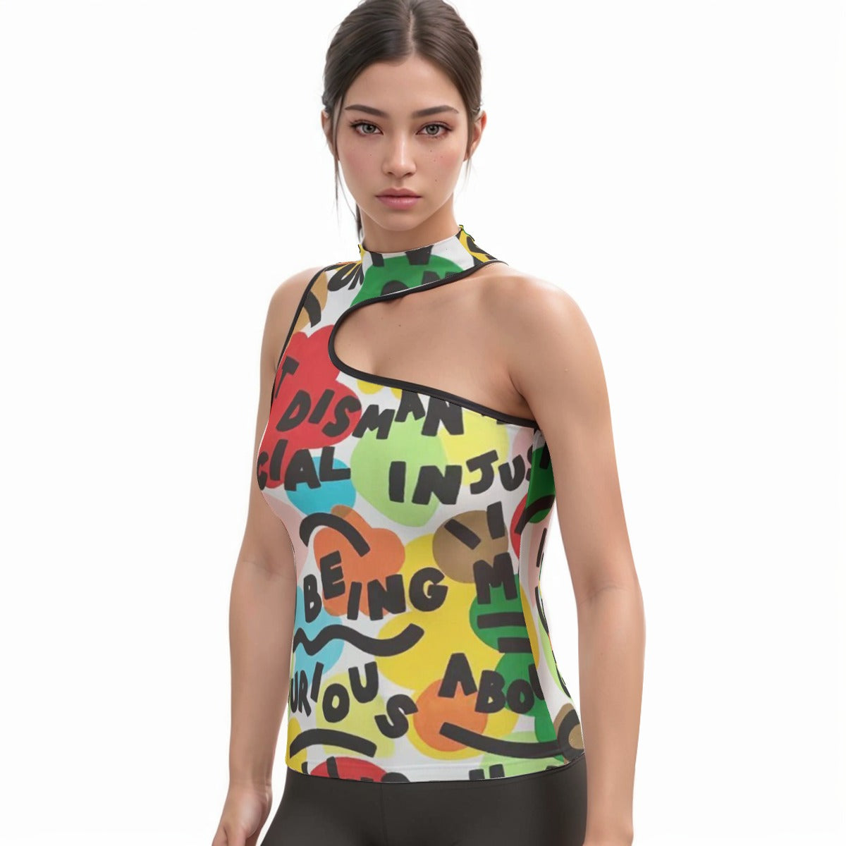All-Over Print Women's Halter Sleeveless Asymmetrical Tank Top