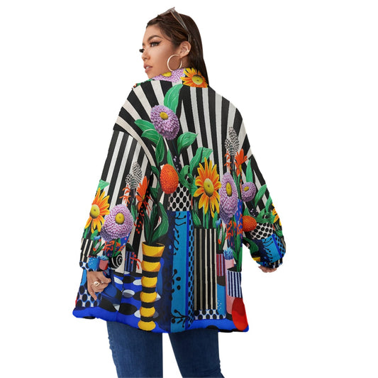 All-Over Print Unisex Borg Fleece Stand-up Collar Coat With Zipper Closure(Plus Size)