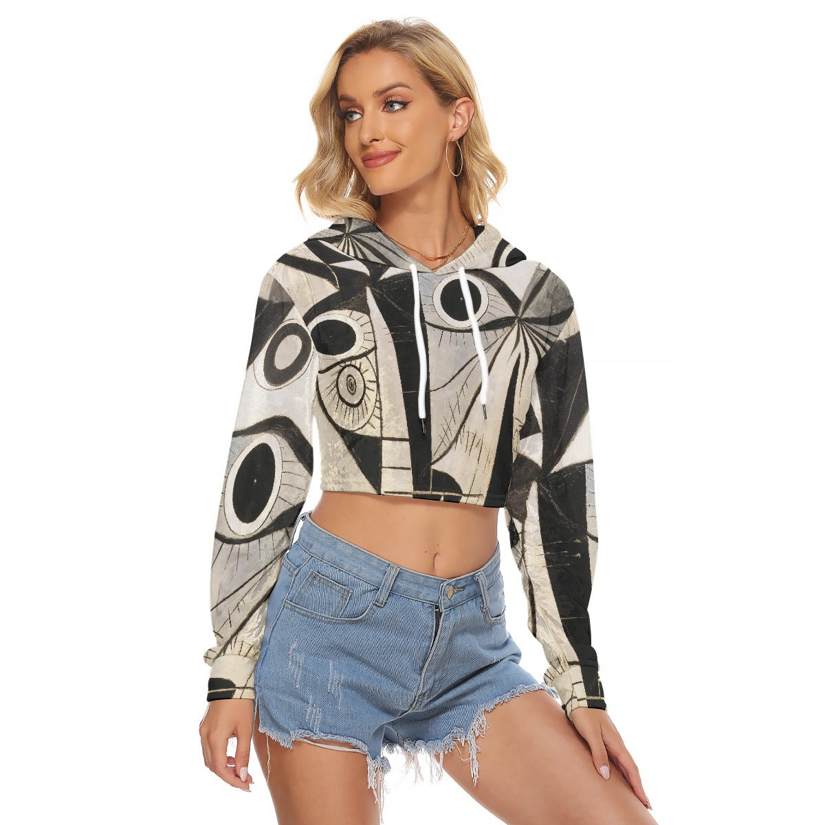 All-Over Print Women's Crop Top Hoodie|Velvet