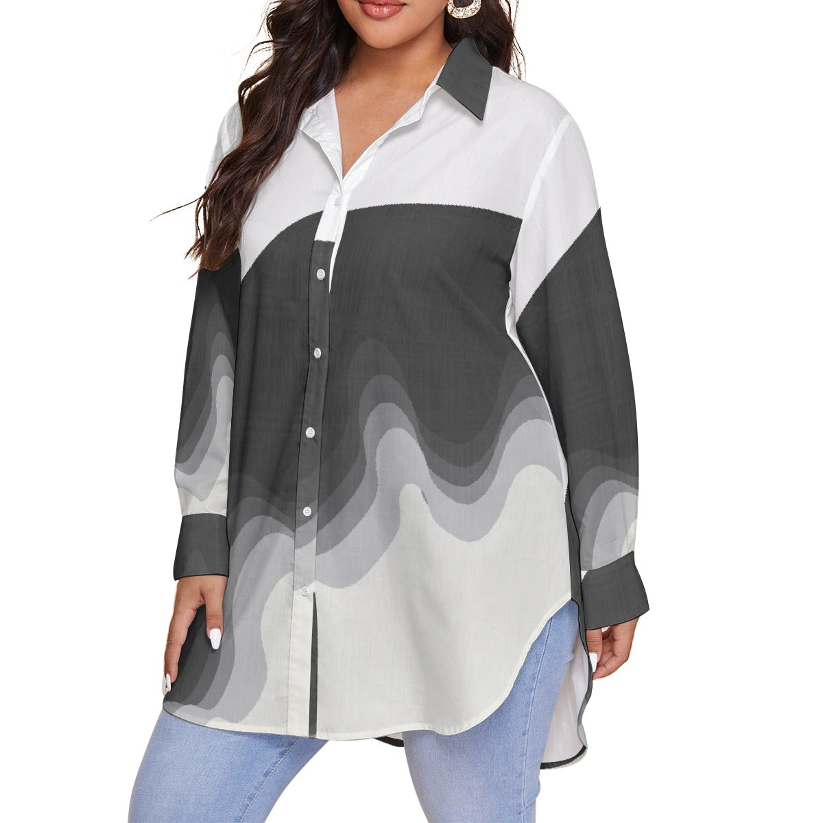All-Over Print Women's Shirt With Long Sleeve(Plus Size)