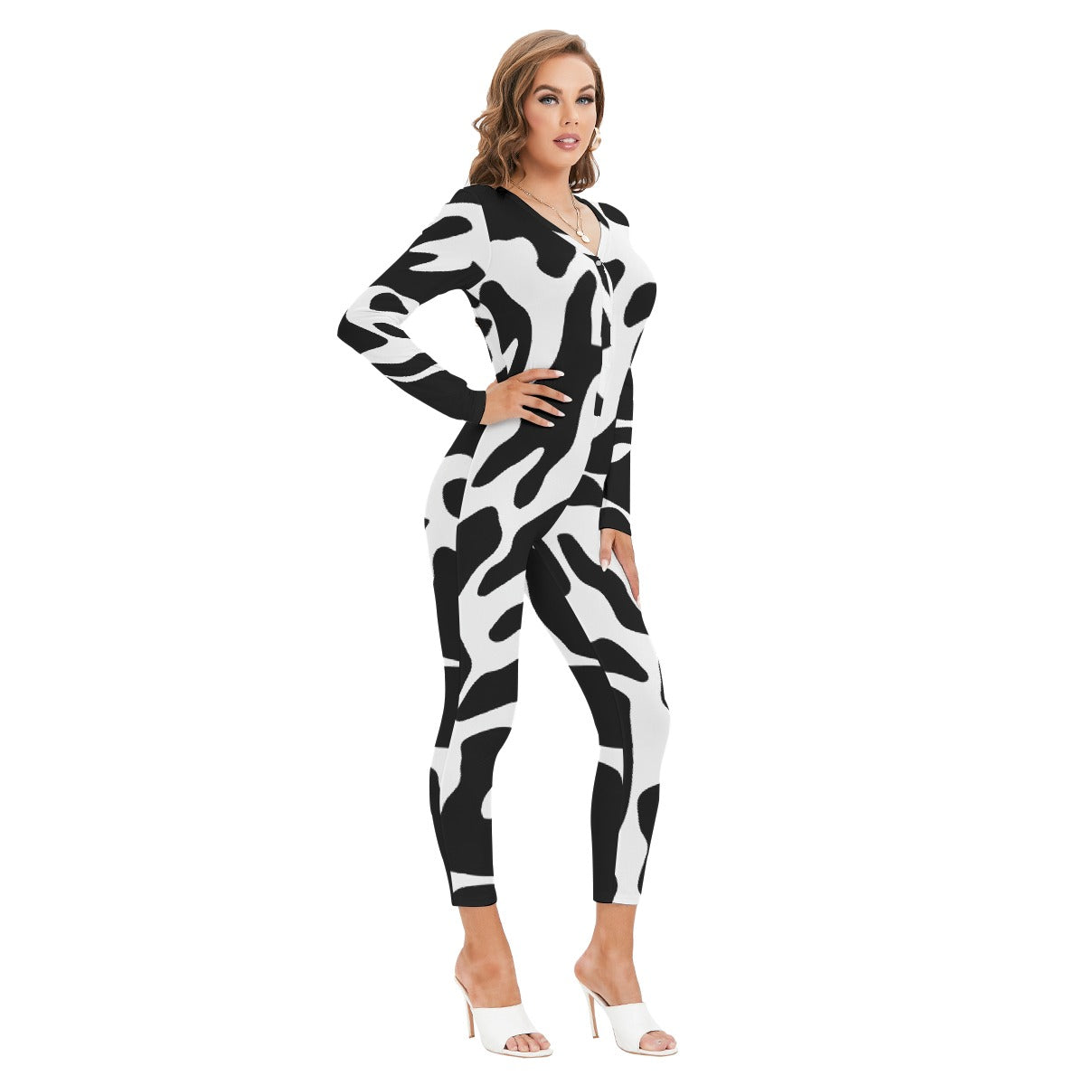 All-Over Print Women's Plunging Neck Jumpsuit