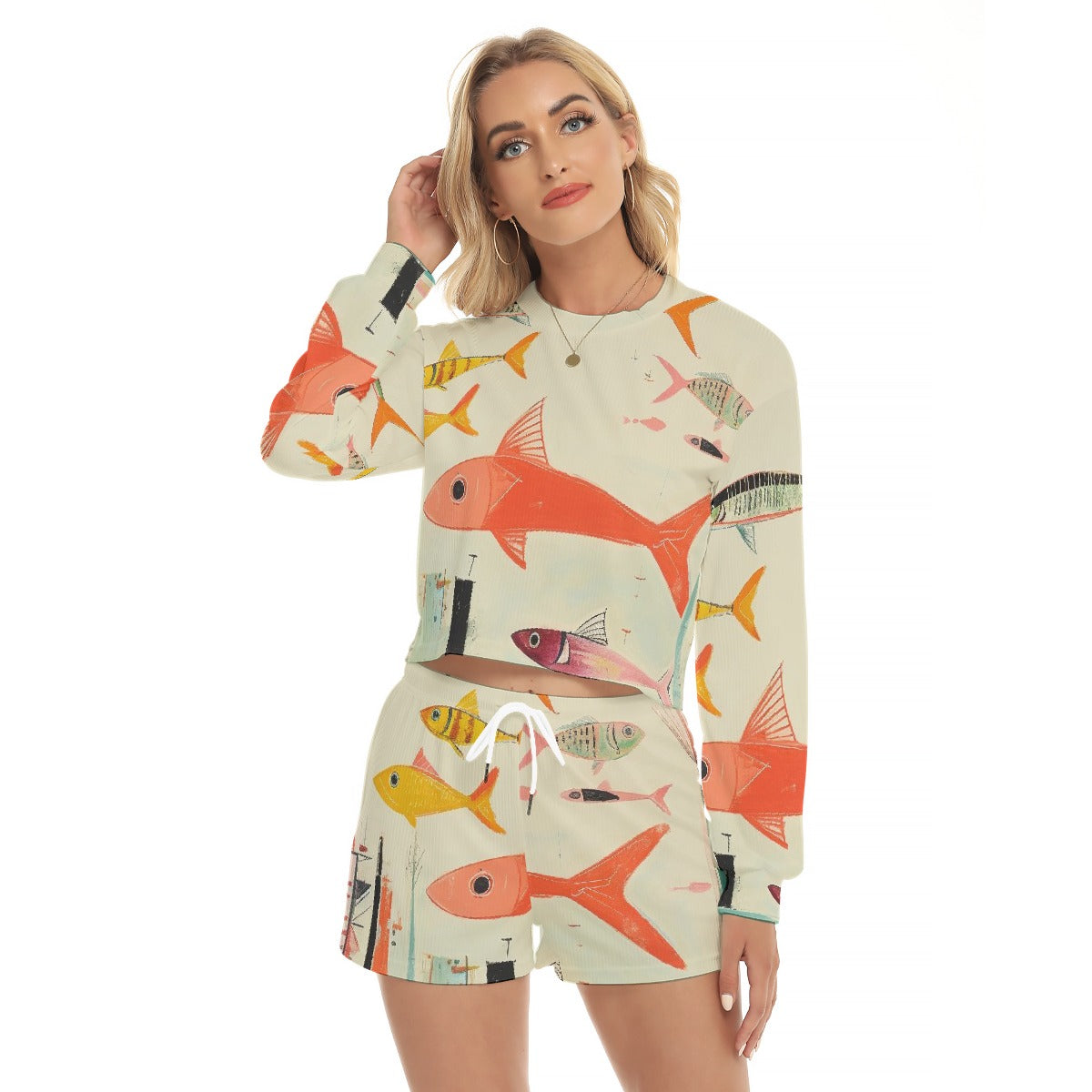 All-Over Print Women's Short Sweatshirt And Pants Suit