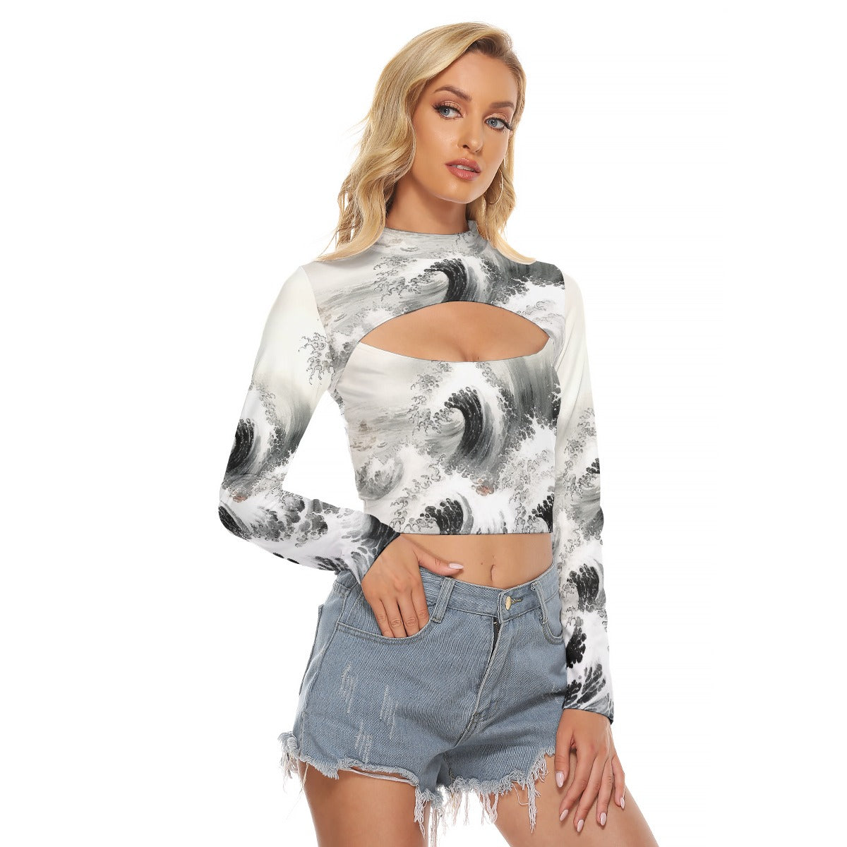 All-Over Print Women's Hollow Chest Keyhole Tight Crop Top