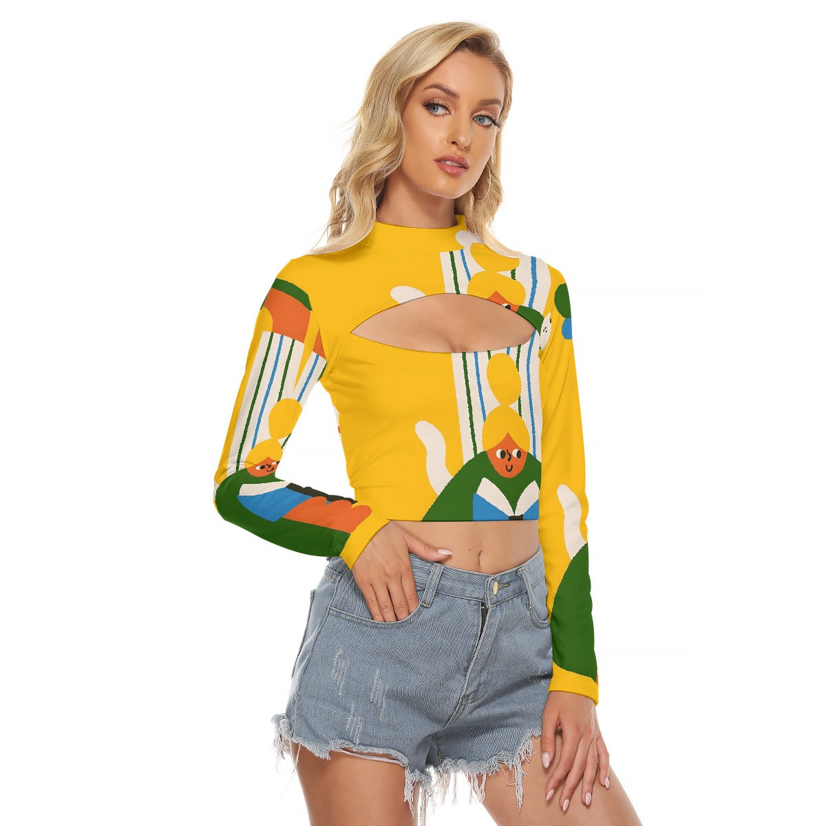 All-Over Print Women's Hollow Chest Keyhole Tight Crop Top