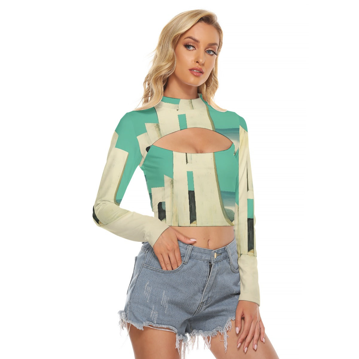 All-Over Print Women's Hollow Chest Keyhole Tight Crop Top