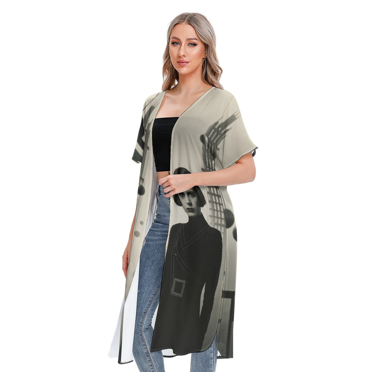All-Over Print Women's Short Sleeve Cardigan