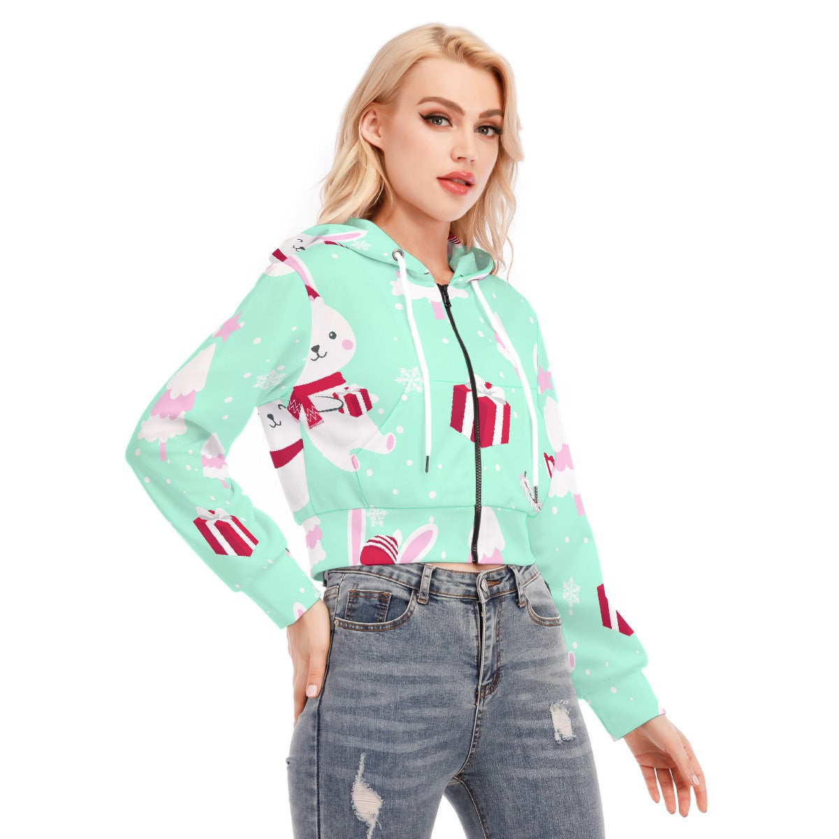 All-Over Print Women's Crop Top Hoodie With Zipper Closure