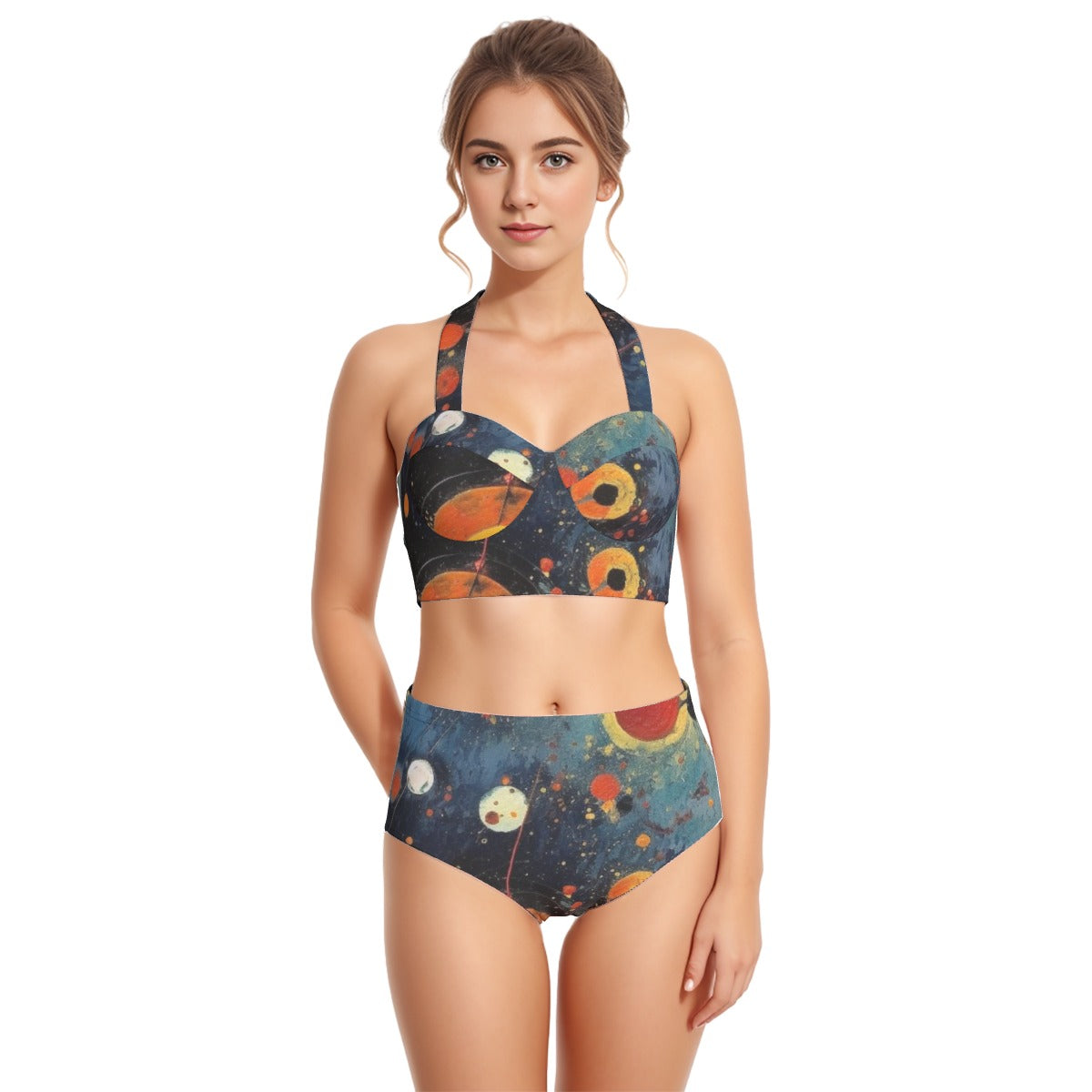 All-Over Print Women's Swimsuit Set With Halter