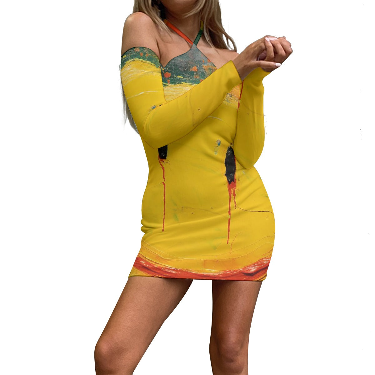 All-Over Print Women's Halter Lace-up Dress