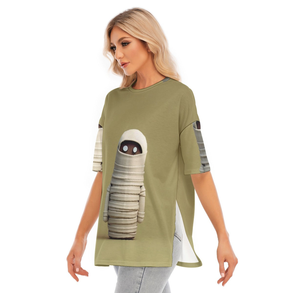 All-Over Print Women's Short Sleeves T-shirt With Hem Split