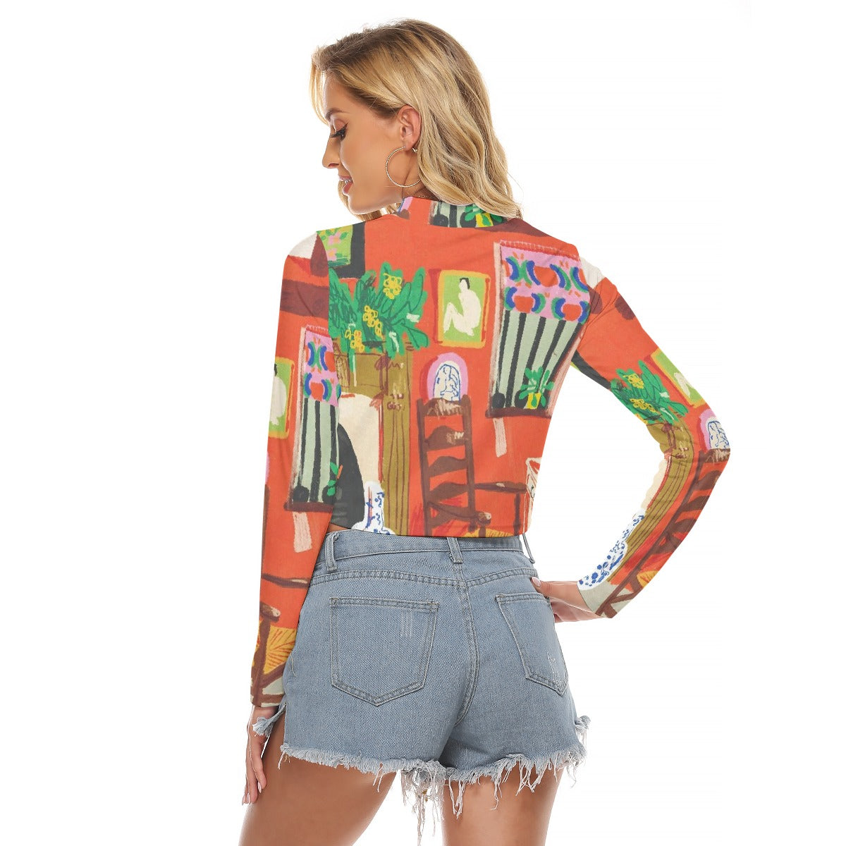 All-Over Print Women's Hollow Chest Keyhole Tight Crop Top