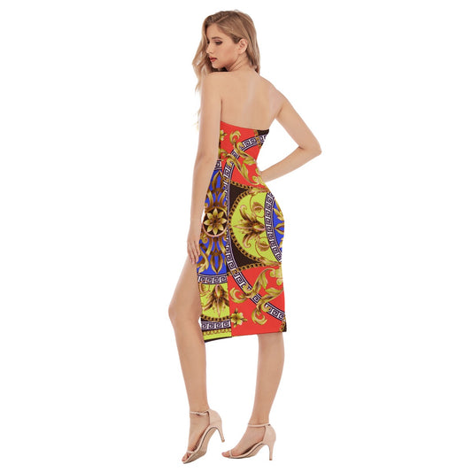 All-Over Print Women's Side Split Tube Top Dress