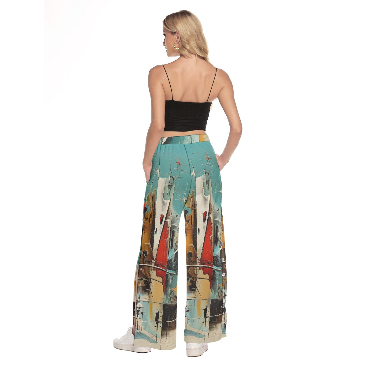 All-Over Print Women's Side Slit Snap Button Trousers