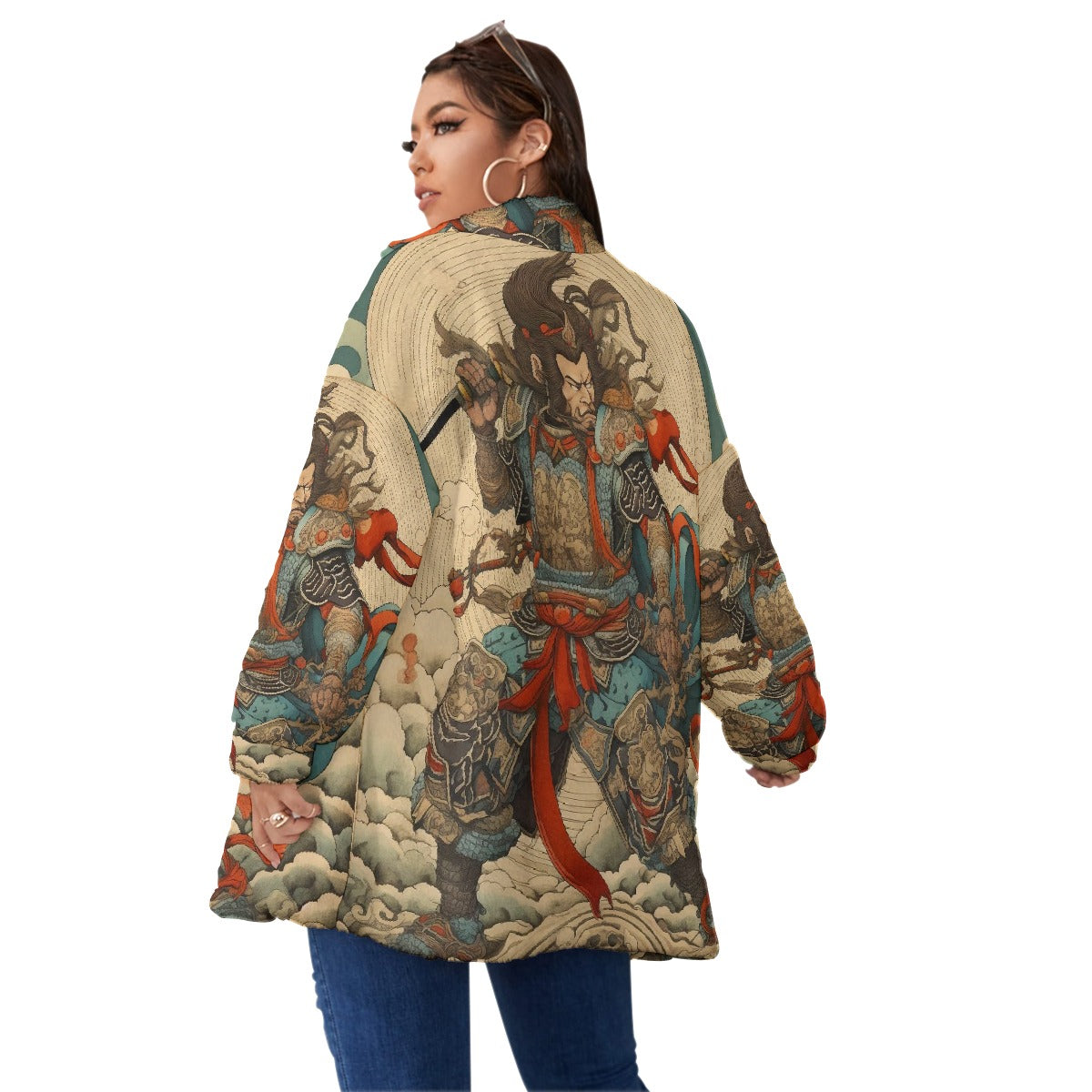 All-Over Print Unisex Borg Fleece Stand-up Collar Coat With Zipper Closure(Plus Size)