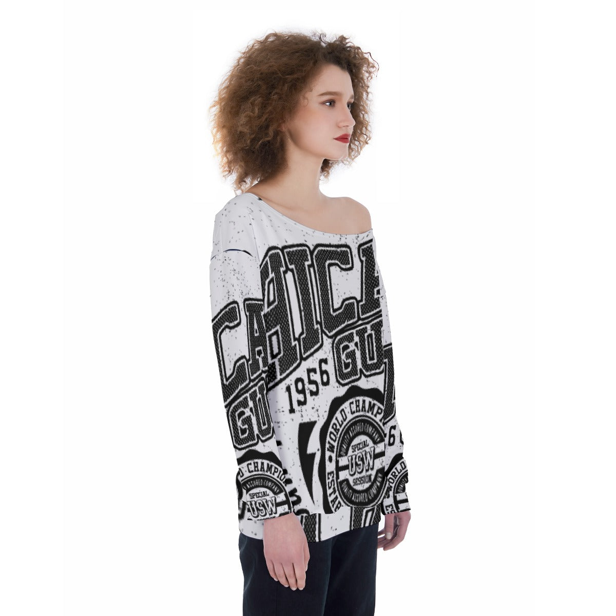 All-Over Print Oversized Women's Off-Shoulder Sweatshirt