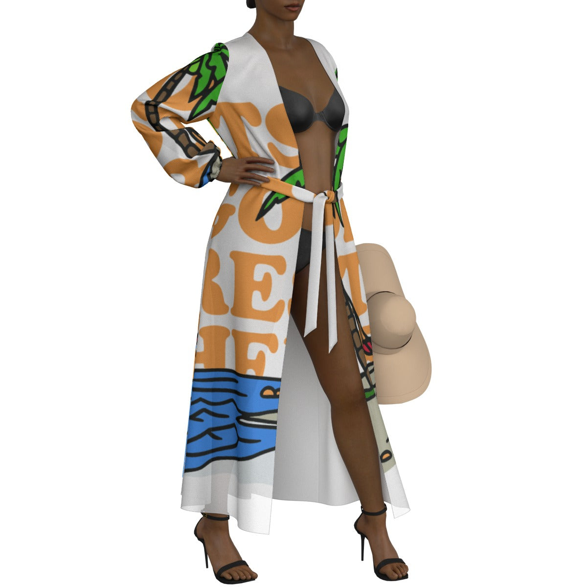 All-Over Print Women's Lace-up Chiffon Robe