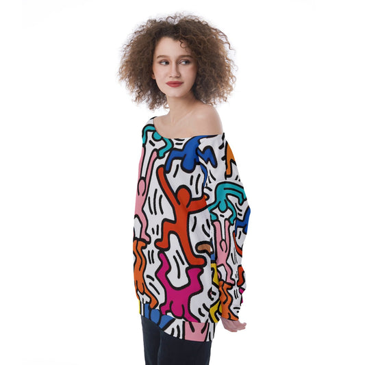 All-Over Print Oversized Women's Off-Shoulder Sweatshirt