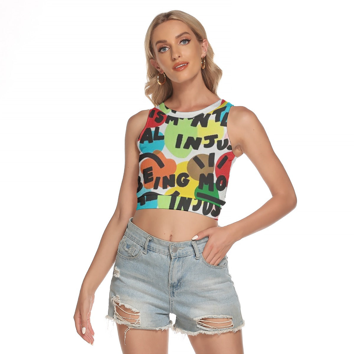 All-Over Print Women's Sleeveless Back Hollow Crop Top