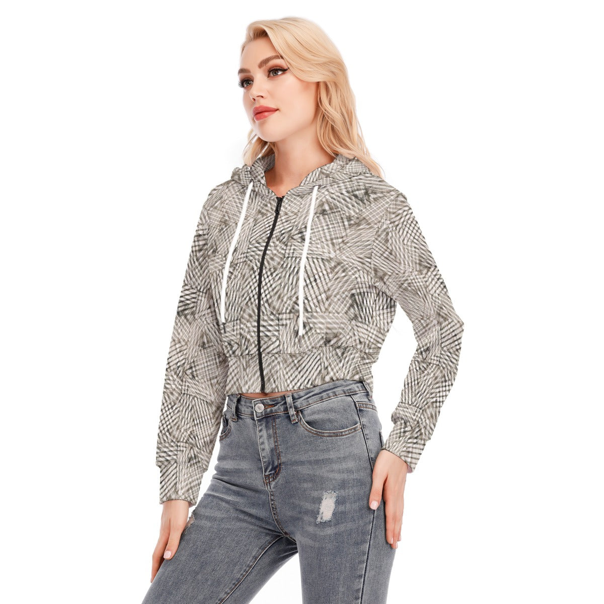 All-Over Print Women's Crop Top Hoodie With Zipper Closure
