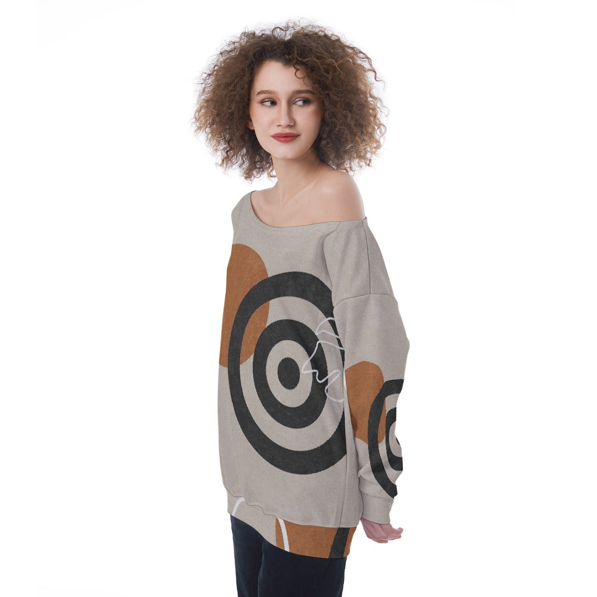 All-Over Print Oversized Women's Off-Shoulder Sweatshirt