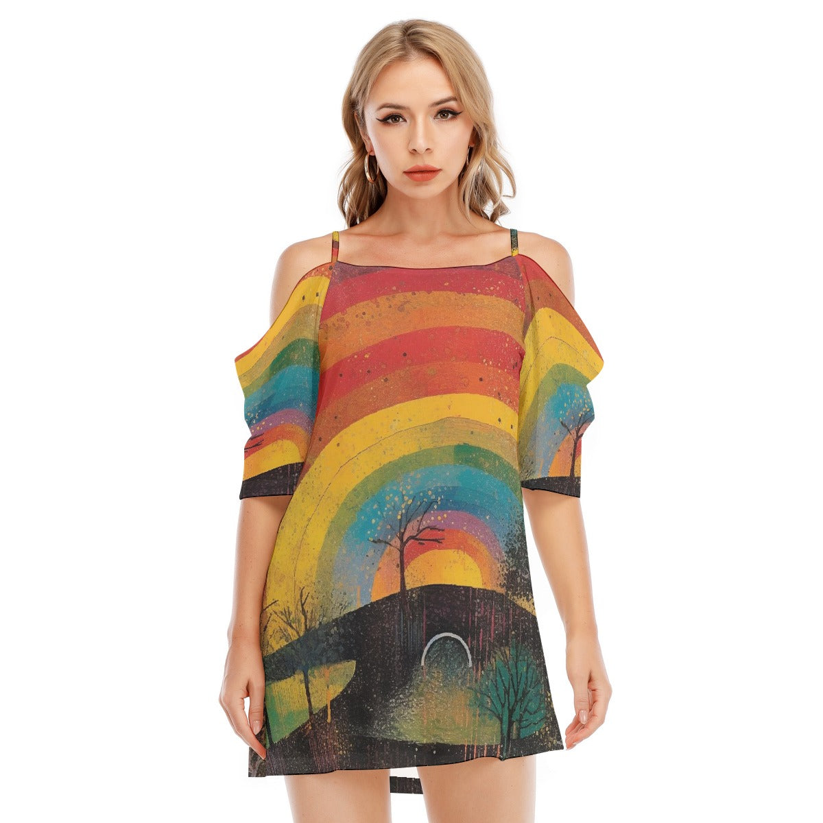 All-Over Print Women's Off-shoulder Cami Dress