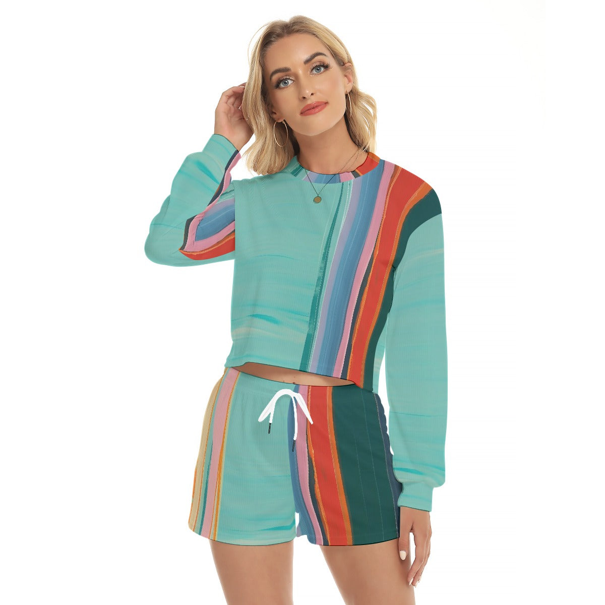All-Over Print Women's Short Sweatshirt And Pants Suit