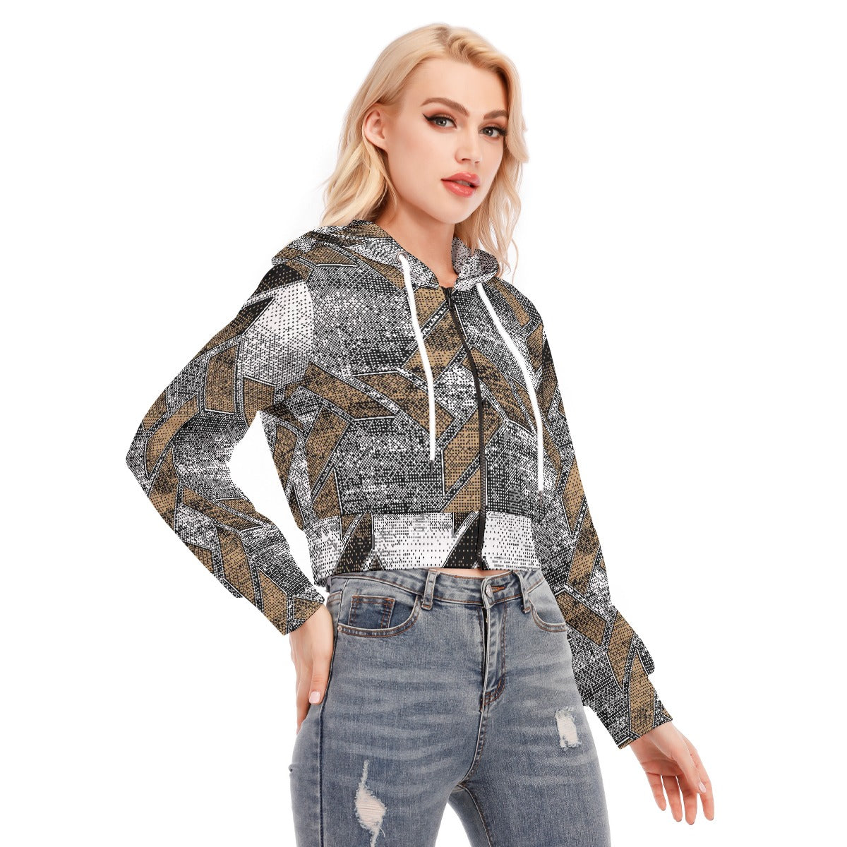 All-Over Print Women's Crop Top Hoodie With Zipper Closure
