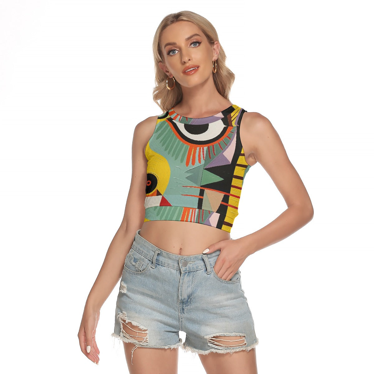 All-Over Print Women's Sleeveless Back Hollow Crop Top