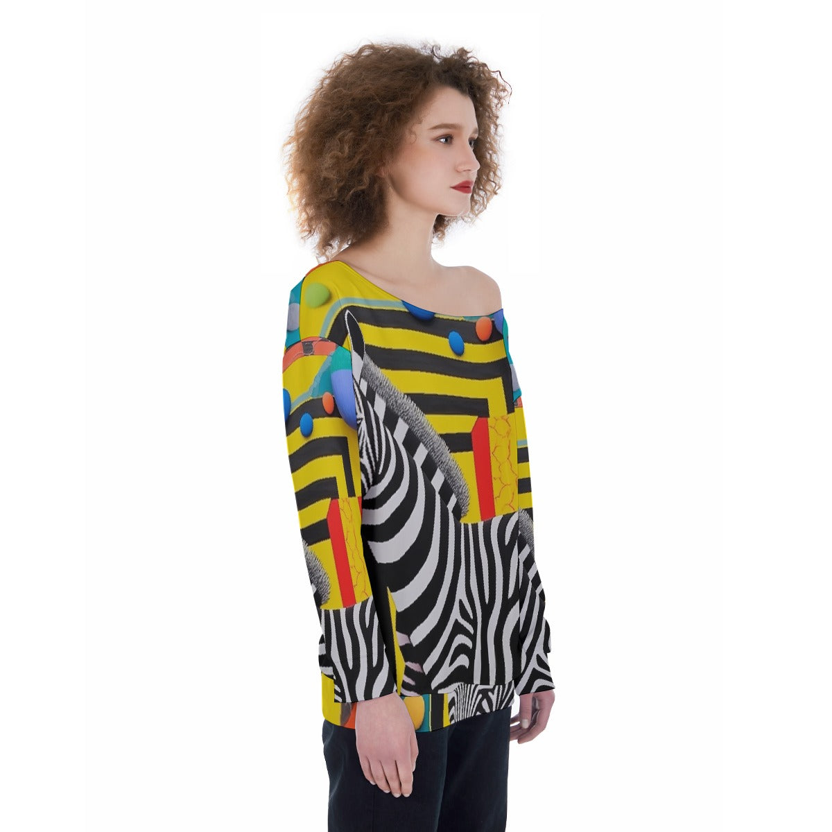 All-Over Print Oversized Women's Off-Shoulder Sweatshirt