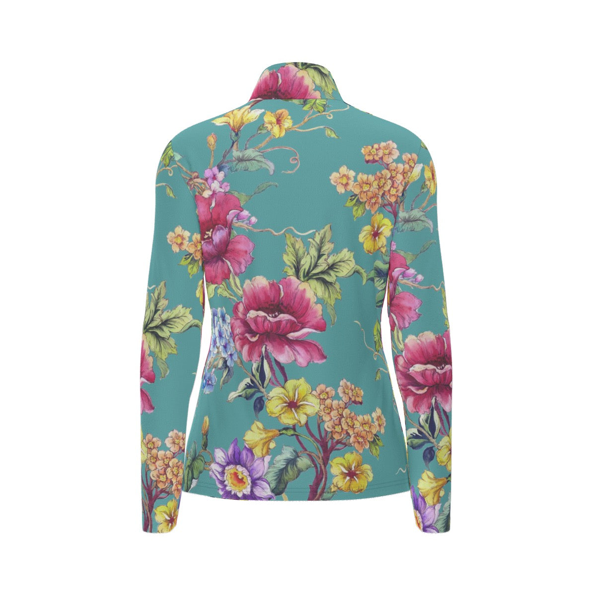 All-Over Print Women's Sports Collar Jersey With Long Sleeve